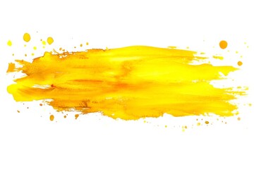 Fototapeta premium Bright yellow watercolor brush stroke painting with splatters creates a vibrant and energetic visual
