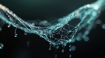 Lines that shimmer and weave complex designs, like a digital spider's web, represent the connections in technology