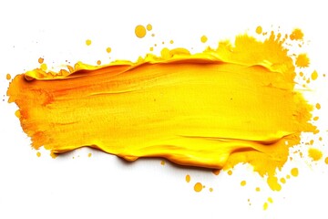 Fototapeta premium Vibrant yellow acrylic paint showing brushstrokes and splatters creates an artistic textured background