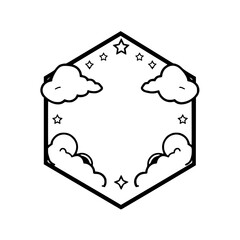 Nighttime Sky Hexagon Frame: Illustration of clouds, stars, and simple shapes