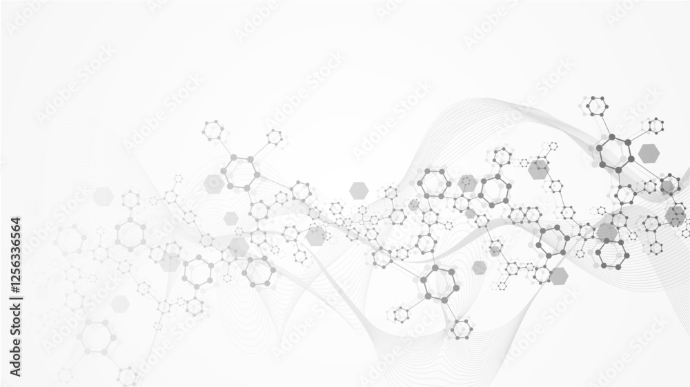 Canvas Prints modern scientific background with hexagons, lines and dots. wave flow abstract background. molecular