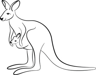 Mother Kangaroo and Joey Australian Marsupial Line Art Drawing