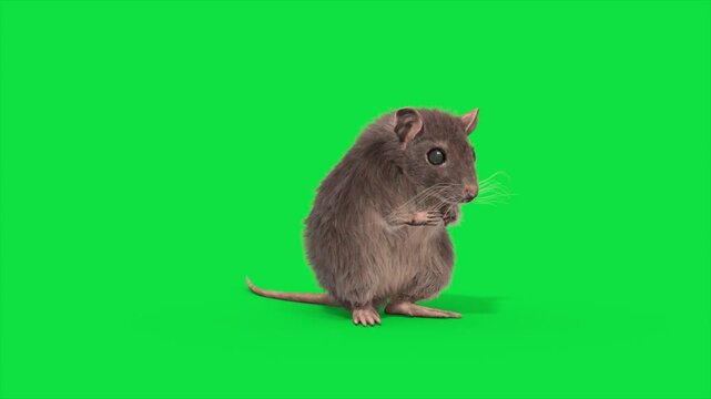Green Screen Rat real fur Eating Loop Animals 3D Animations Rendering CGI 4K
