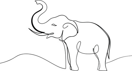 SingleLine Drawing of an Elephant Trunk Upward, Wild Animal © Chaya