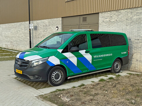Almere, the Netherlands - Februari 9, 2025: Dutch Mercedes Vito priority vehicle of Safety Region (Dutch: Veiligheidsregio) Gooi en Vechtstreek.