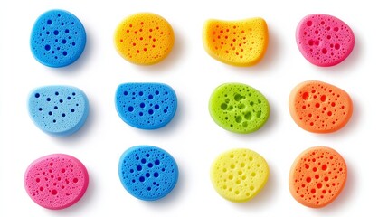 Fototapeta premium A set of colorful new cleaning sponges isolated on a white background