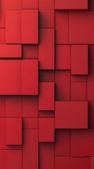 The artwork features a vibrant red surface covered with varying sizes of geometric shapes, creating a dynamic and modern aesthetic. The arrangement emphasizes depth and contrast.