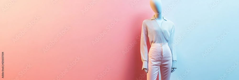 Aufkleber Stylish mannequin features modern outfit against a pastel background in a clean and inviting display. Generative AI