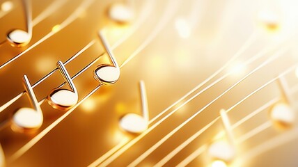 Musical notes drifting above blurred sheet music, evoking warm, melodic ambiance abstract background