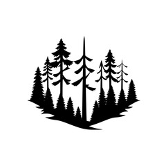 Obraz premium Silhouette of Black Forest on White Background with Abstract Trees