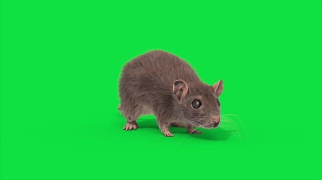 Green Screen Rat real fur Look Around Loop Animals 3D Animations Rendering CGI 4K