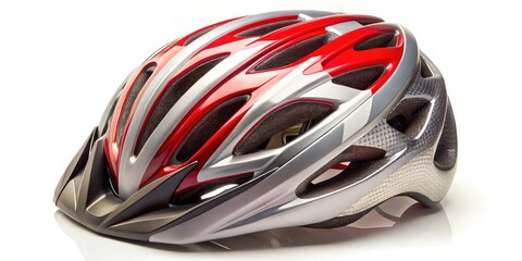 Red and Silver Bicycle Helmet on White Background
