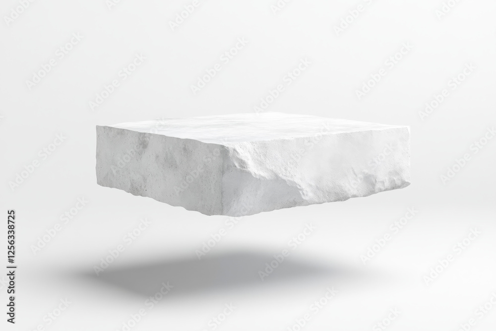Poster floating white rectangular object with textured surface and soft shadows for modern art design