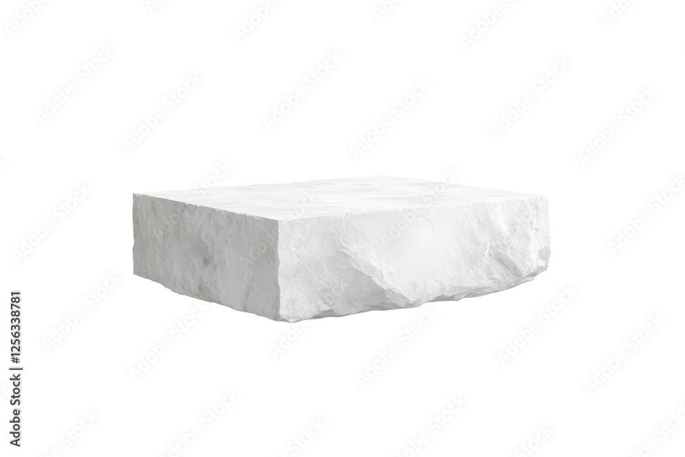 Poster render of a single white stone block in a minimalist design setting