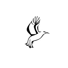 Minimalist ink sketch of a bird in flight, against a clean white background.