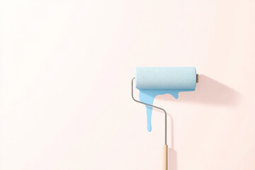 Obraz premium Bright blue paint roller drips on a pastel wall during a home renovation project