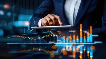 Business Professional Managing Finances with Tablet in Modern Office for Expense Tracking