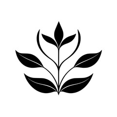 Minimalist Black and White Botanical Illustration of a Plant with Leaves, Elegant Design in a Simple and Clean Style.