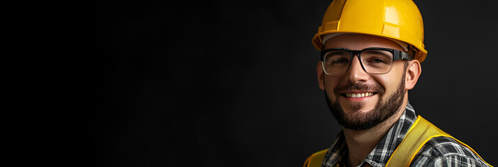 Construction Worker Banner Design: Dependable Tradesperson with Dark Backdrop for Structural Service Branding