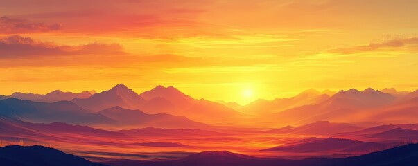 Fototapeta premium Majestic mountain range at sunrise with vibrant orange and yellow sky
