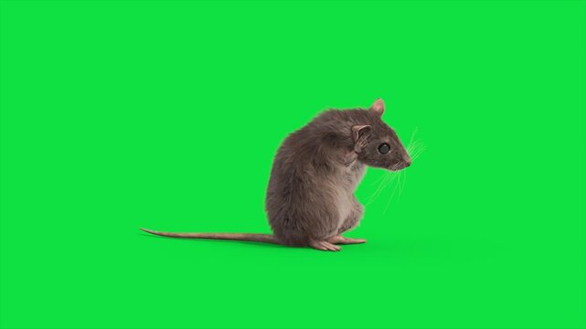 Green Screen Rat real fur Stunned Loop Animals 3D Animations Rendering CGI 4K