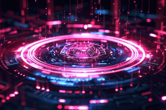 Holographic Shield Icon for Data Protection in Fintech Solutions with Futuristic Lighting Effects