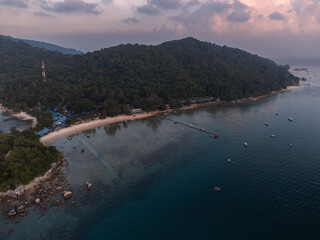 Obraz premium Aerial Drone View of Lang Tengah Island at Sunset
