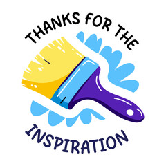 A flat sticker of a paintbrush with thanks for the inspiration typography