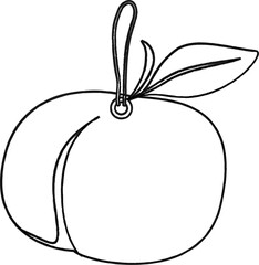 Illustration of a tag with a peach outline with a leaf and a loop for fastening.