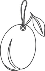 Illustration of a tag with an apricot outline with a leaf and a loop for fastening.
