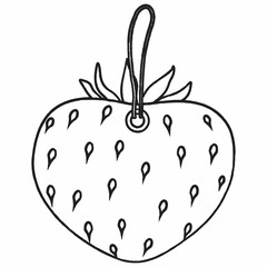 Illustration of a strawberry tag with a leaf and a loop for fastening