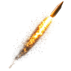 Explosive Rocket Launch with Dynamic Flames on white background