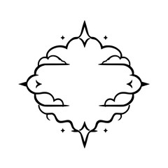 Minimalist, Stylized Diamond-Shaped Cloud Frame with Stars, a bold, sleek, and simple design.