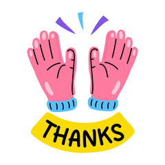 Thanks gesture with typography sticker in flat style