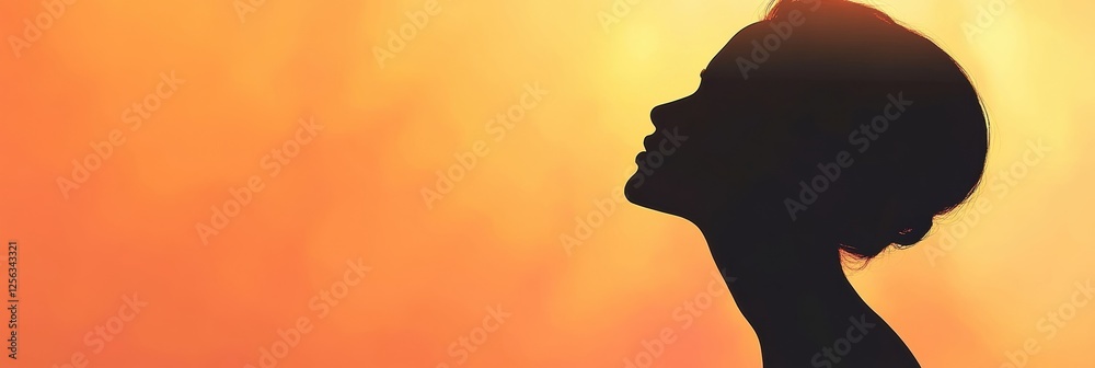 Aufkleber Silhouette of a model against a glowing sunset background creating a minimalist and serene atmosphere. Generative AI