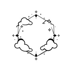 Hexagonal Frame with Clouds and Stars: A Modern Celestial Art Design