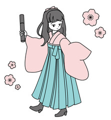 卒業式で袴を着た女の子のシンプルイラスト