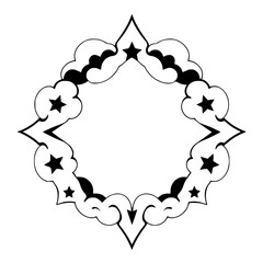 Intricate ornate black and white frame with geometric star pattern border.