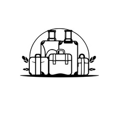 Naklejka premium Suitcase ensemble: Black and white outline illustration of travel luggage, implying vacations, journey, and travel.