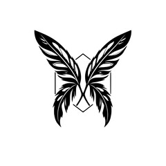 Black Feathered Wings Emblem: Symmetrical Design with an Octagon.