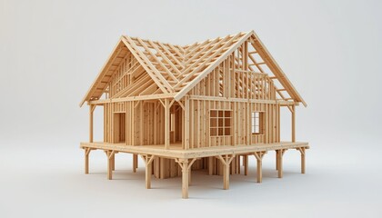 wooden house on white background