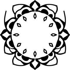 Bold symmetrical black and white floral pattern with diamond-shaped details.