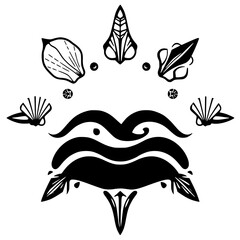 Stylized black-and-white abstract floral design with minimalist elements, creating a bold and balanced composition.