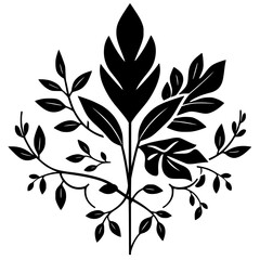 Symmetrical Arrangement of Botanical Leaves and Vines in Black and White