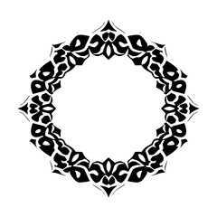 Ornate circular design with floral patterns, symmetrical around a central point, elegant and minimalist.