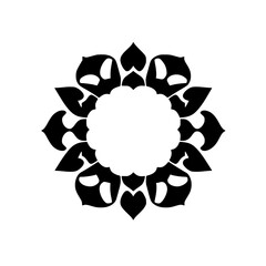 Black and white floral mandala-style design.