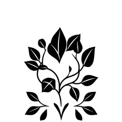 Black leaf display with a plant stem in a simple design with clean lines.