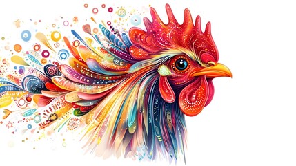 Vibrant Rooster Feather Art with Colorful Abstract Pattern Design