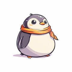 Obraz premium A cartoon penguin wearing a scarf is standing on a white background