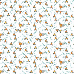 Seamless floral pattern with hand-drawn flowers, leaves, and decorative swirls on a transparent background. Perfect for fabric, wallpaper, packaging, and digital designs. 